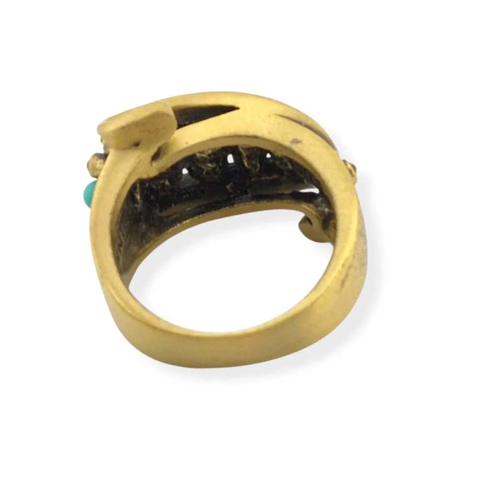 Heidi Daus Faux Turquoise Crystal Ribbon Cocktail Ring Bronzetone Sz10 Art Deco